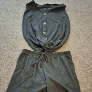 SHEIN Olive Ribbed Knit Top